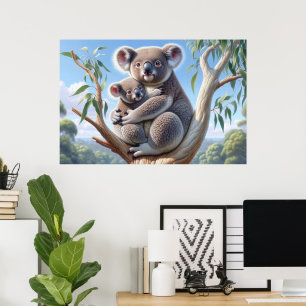 Koala und Baby Joey in einer Baummalerei Poster