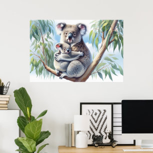 Koala und Baby Joey in einer Baummalerei Poster