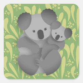 Koala und Joey Quadratischer Aufkleber