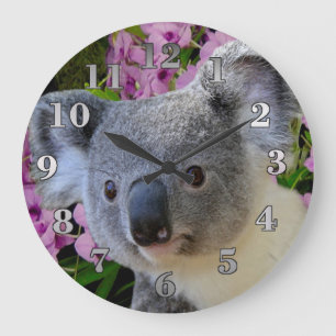 Koala und Orchideen Große Wanduhr