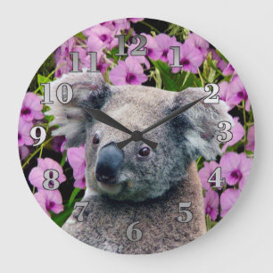 Koala und Orchideen Große Wanduhr