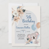 Koala und Pampas Grass Dark Blue Birthday Party Einladung (Vorderseite)