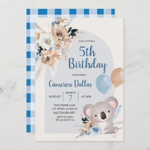 Koala und Pampas Grass Dark Blue Birthday Party Einladung