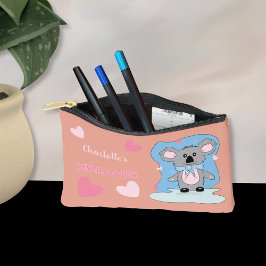 Koala und Pink Hearts Pencil Pouch mit Namen Zubehörtasche