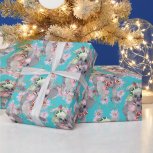 Koala Weihnachten Botanisch Vintage Blau Geschenkpapier