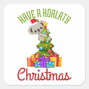 Koala-Weihnachtsbaum Süßer Weihnachtswitz Quadratischer Aufkleber