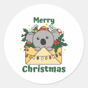 Koala Weihnachtsbrief Winter Animals Koalas Runder Aufkleber