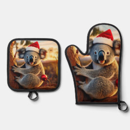 Koala-Weihnachtsmannmütze in Gumtree Ofenhandschuh & Topflappen-Set