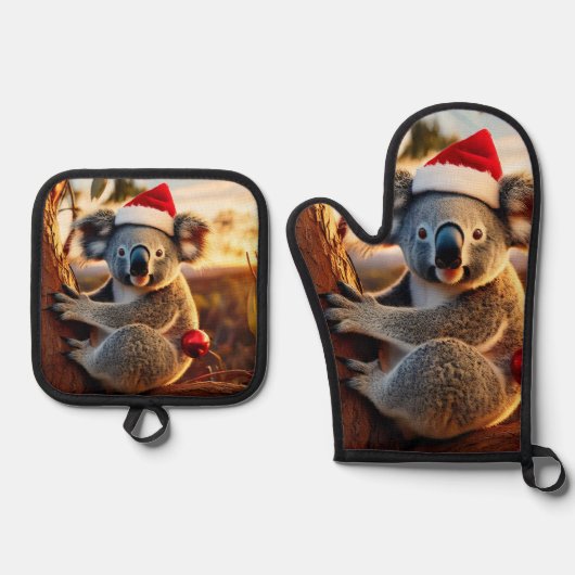 Koala-Weihnachtsmannmütze in Gumtree Ofenhandschuh & Topflappen-Set (Vorderseite)