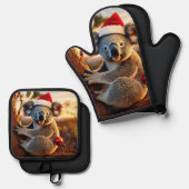 Koala-Weihnachtsmannmütze in Gumtree Ofenhandschuh & Topflappen-Set (Vorderseite/Rückseite)