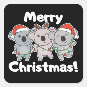 Koala Weihnachtstiere Koalas Merry Christmas Squ Quadratischer Aufkleber