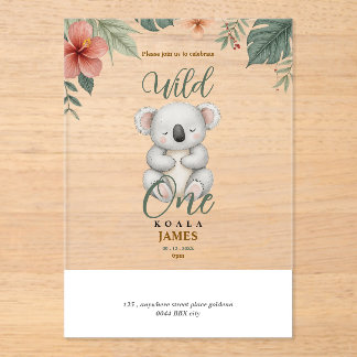Koala Wild erste Geburtstagseinladung Acryleinladungen