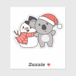 Koala With Snowman In Winter For Christmas Aufkleber