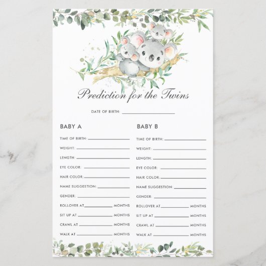 Koalas Baby Greenery Vorhersage für Twins Aktivitä (Vorderseite)