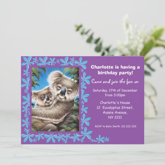 Koalas Kindergeburtstag Party Einladung (Stehend Vorderseite)