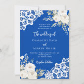 Kobalblaue Rosen Hochzeit Einladung (Vorderseite)