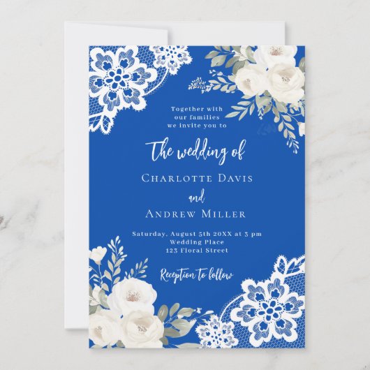 Kobalblaue Rosen Hochzeit Einladung (Vorderseite)