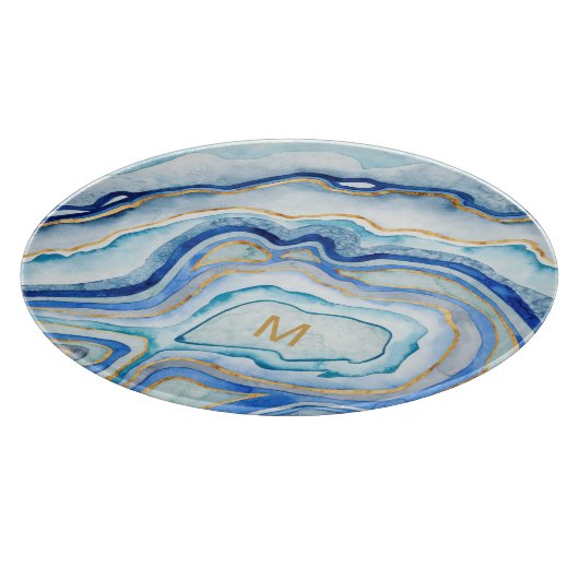 Kobalt-Achat II des Monogramm-| Schneidebrett (Ecke)