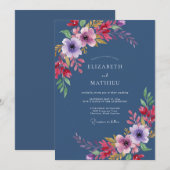 Kobalt-Amethyst-Blatt-Hochzeit Einladung (Vorne/Hinten)