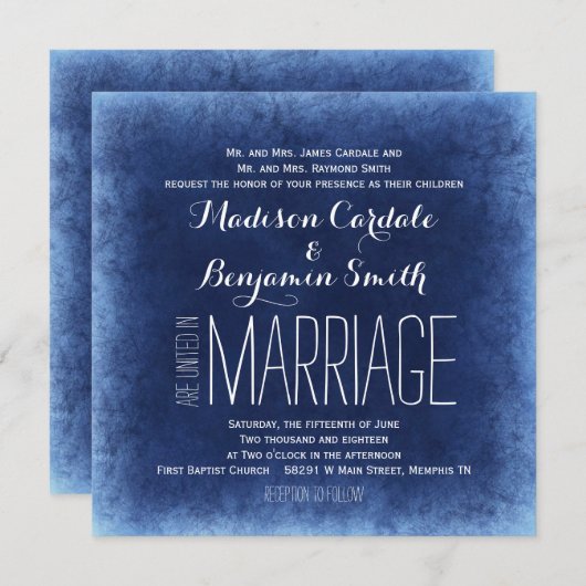 Kobalt Blau gestörte rustikale Hochzeitseinladunge Einladung (Vorne/Hinten)