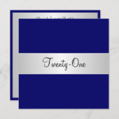 Kobalt Blau und Weiß 21. Geburtstag Party Einladung (Vorne/Hinten)