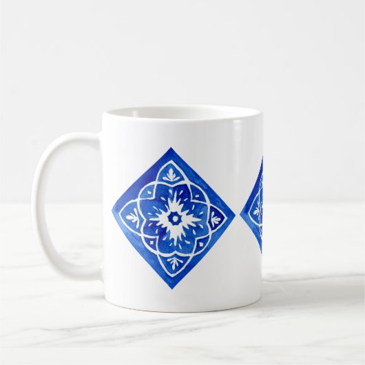 Kobalt Blau und Weiß Mittelmeer Tile Kaffeetasse (Links)
