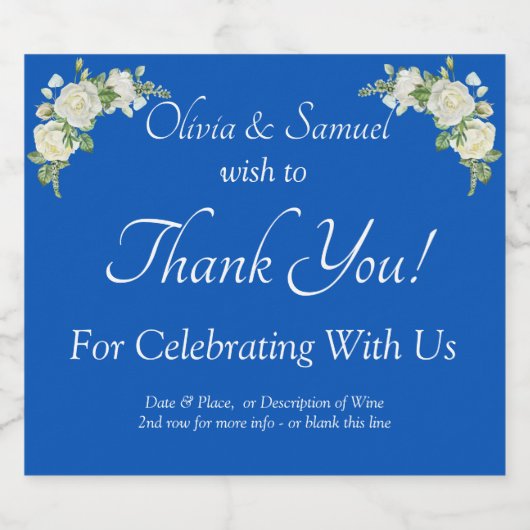 Kobalt Blau & Weiß Schaumweinetikett (Einzelnes Label)