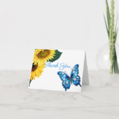 Kobalt Blauer Schmetterling und Sonnenblumen Babyd Dankeskarte (Vorderseite)
