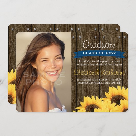 Kobalt Blauer Sonnenblumen Abschluss Ankündigung (Vorne/Hinten)