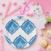 Kobalt-Blauer Tile-Monogramm Pappteller (Party)