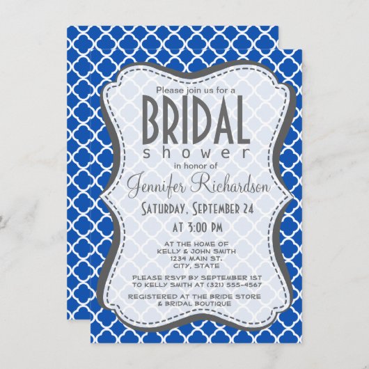 Kobalt-Blauquatrefolie Einladung (Vorne/Hinten)