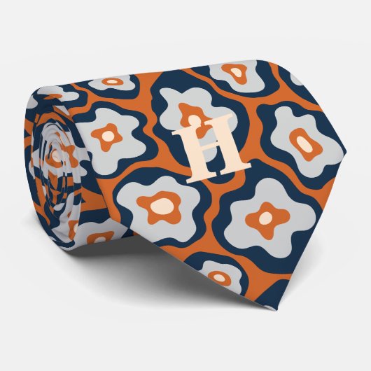 Kobalt Blues Eier Blume Monogramm Krawatte (Gerollt)