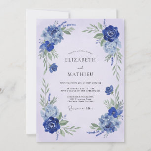Kobalt Botanical Flourish Hochzeit Einladung