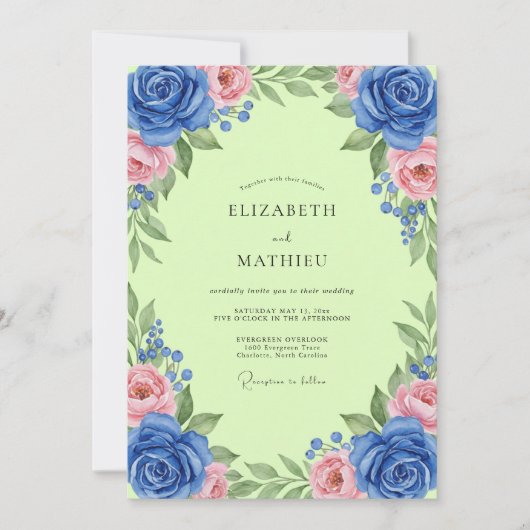 Kobalt Chartreuse Blatt Hochzeit Einladung (Vorderseite)