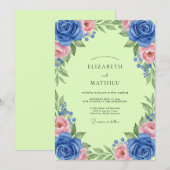 Kobalt Chartreuse Blatt Hochzeit Einladung (Vorne/Hinten)