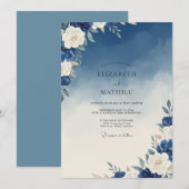 Kobalt-Elfenbein-Hochzeit Einladung (Vorne/Hinten)