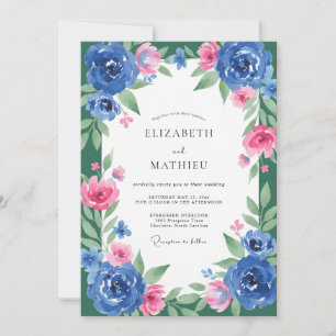 Kobalt-Fuchsien-Blatt-Hochzeit Einladung