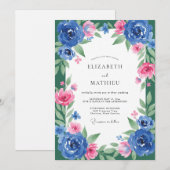 Kobalt-Fuchsien-Blatt-Hochzeit Einladung (Vorne/Hinten)