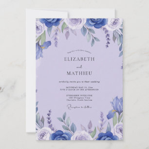 Kobalt-Lavendel-Blüten-Hochzeit Einladung