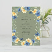 Kobalt-Ocker-Wildblumen-Hochzeit Einladung (Stehend Vorderseite)