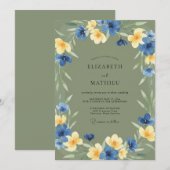 Kobalt-Ocker-Wildblumen-Hochzeit Einladung (Vorne/Hinten)