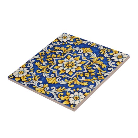 Kobalt-Rollenmedaillon-Fliese Fliese (Seite)
