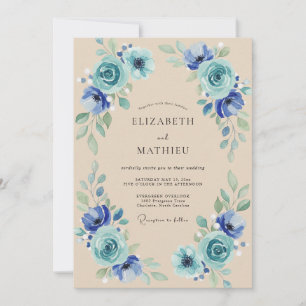 Kobalt Türkis Blütenblatt Hochzeit Einladung