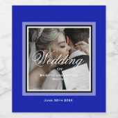 Kobaltblau anpassbares HochzeitsFoto Weinetikett (Einzelnes Label)