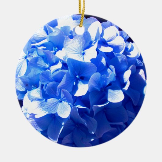 Kobaltblau Blütenblütenelegante Hydrangeas Keramik Ornament (Vorne)