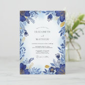 Kobaltblau Brillante Botanische Hochzeit Einladung (Stehend Vorderseite)