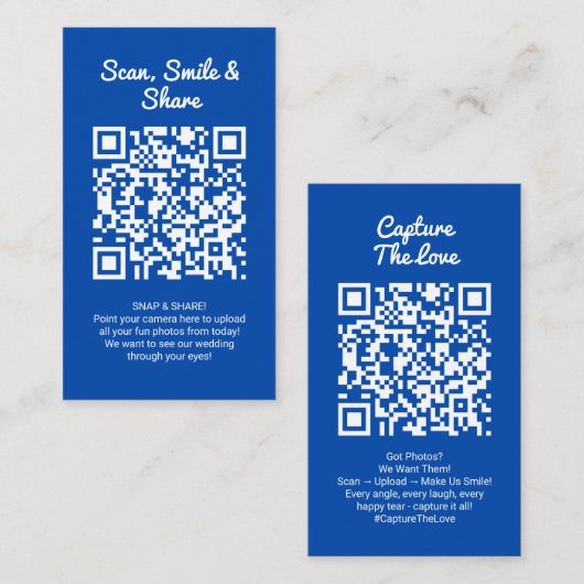 Kobaltblau-Foto-Sharing-Capture-Love-QR-Code Visitenkarte (Vorne/Hinten)