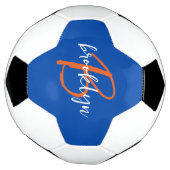 Kobaltblau Orange Weiß Schrift Monogramm Name Fußball (Gedreht)