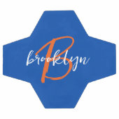 Kobaltblau Orange Weiß Schrift Monogramm Name Fußball (Flach)