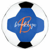 Kobaltblau Orange Weiß Schrift Monogramm Name Fußball (Vorderseite)